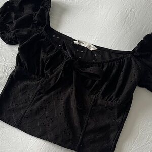 Bluenotes Black Puff-Sleeve Tie-Front Crop Top